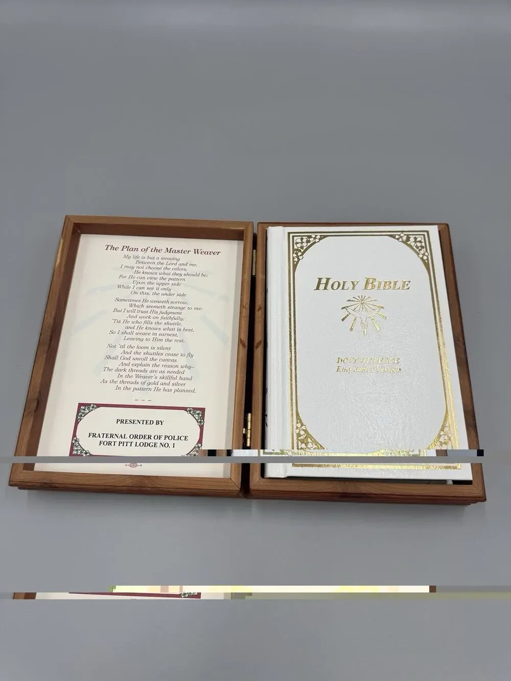 Holy Bible Dove of Peace King James Edition W/ Union Made Wooden Box Case